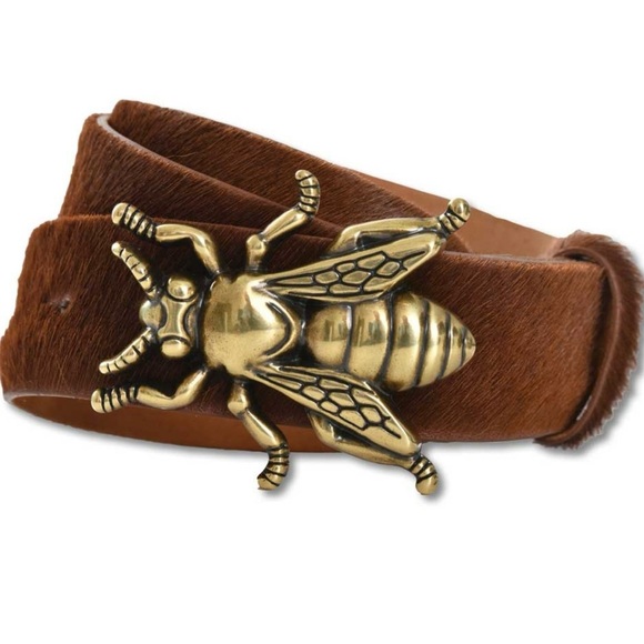 W. Kleinberg Gold Bee Buckle Brown Leather Belt - Picture 1 of 11
